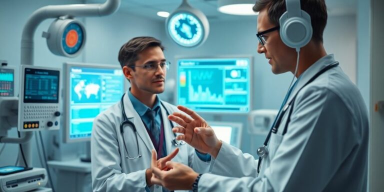 Doctor using AI technology in a modern healthcare setting.